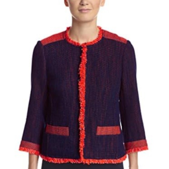 Trina Turk Jackets & Blazers - Trina Turk Mitra Pop Tweed Jacket Navy & Orange, silk cotton, fits like small